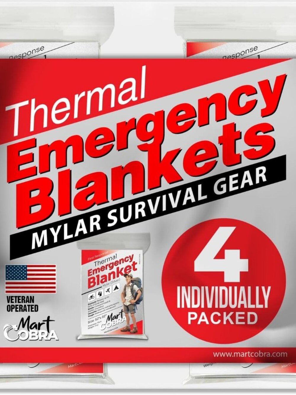 Emergency Blanket Mylar Thermal Space Survival Gear & Supplies 4-Pack Foil